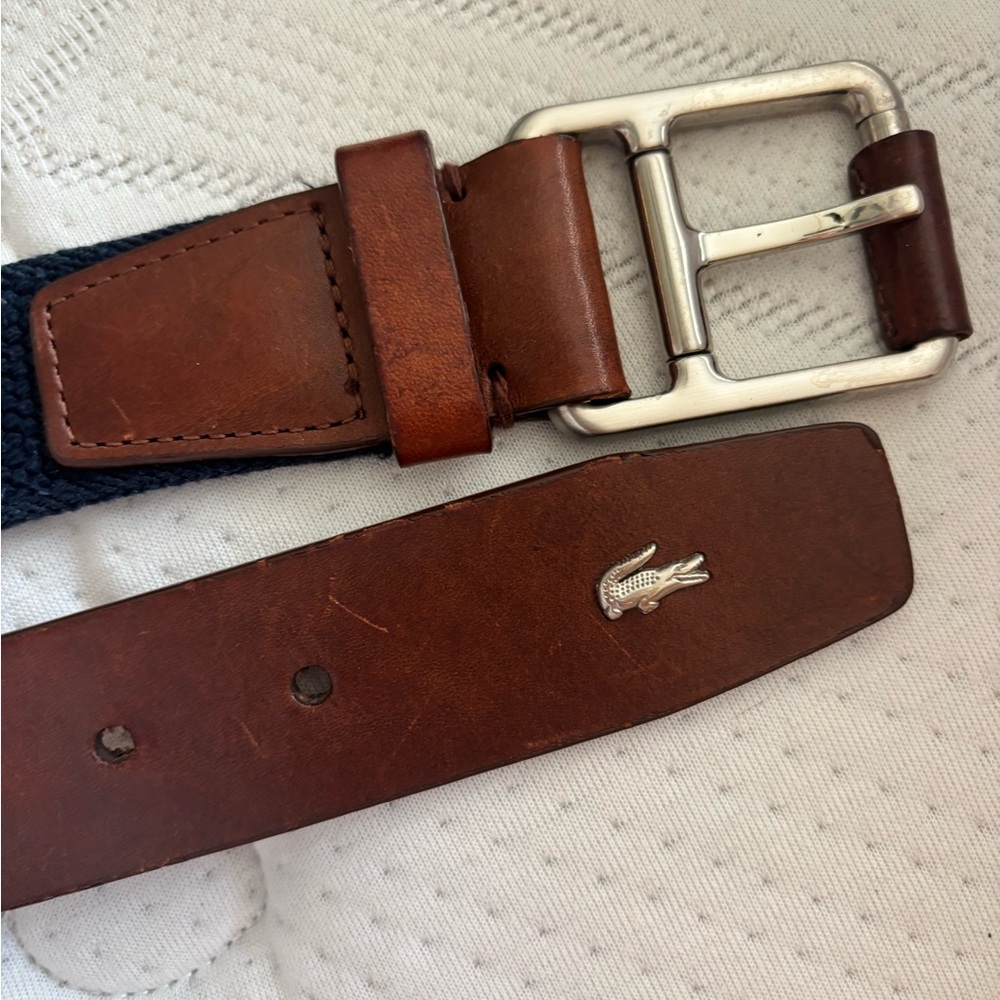 Lacoste Brown Leather Belt with Silver Buckle
